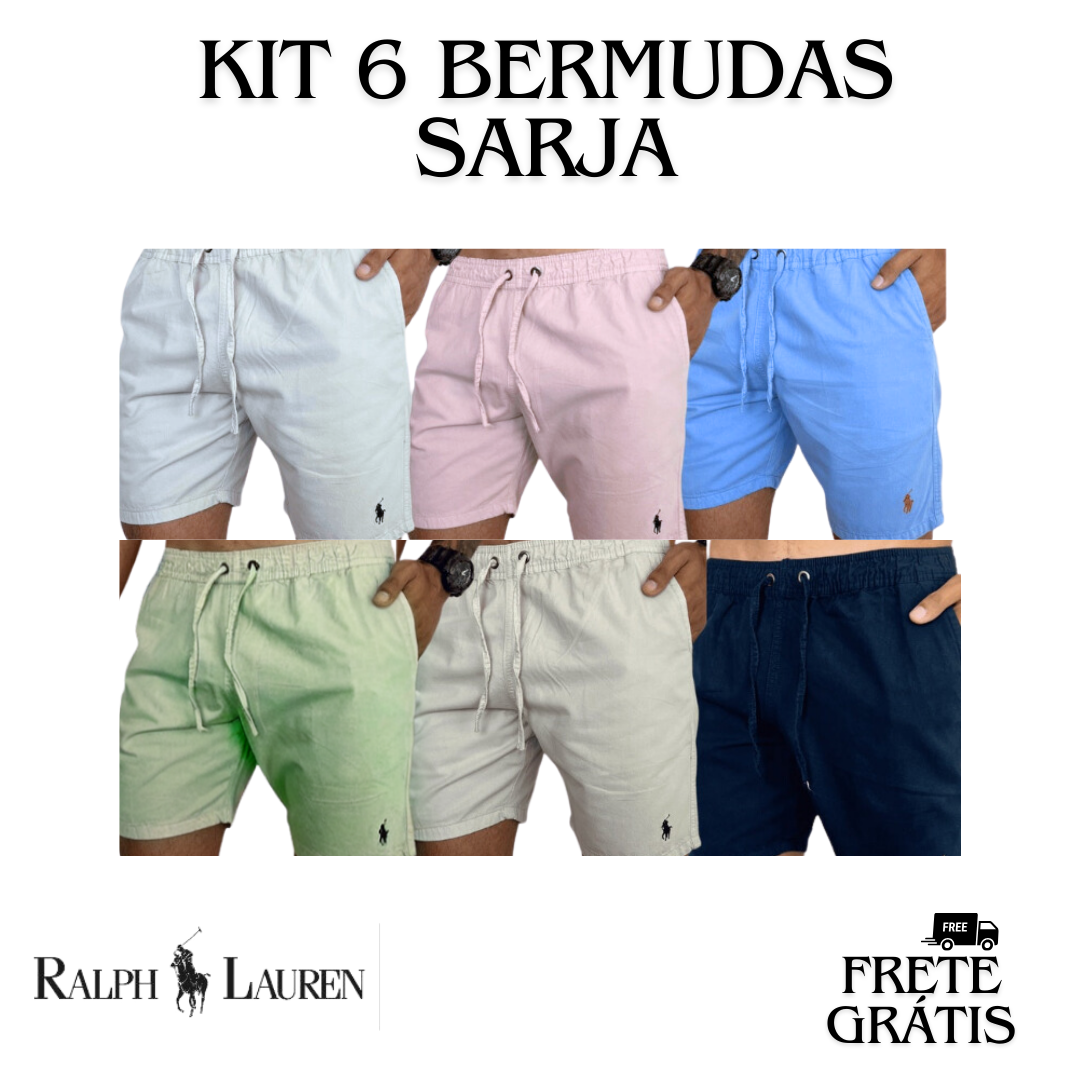 Kit 6 Bermudas Sarja - Ralph Lauren Qualidade Premium