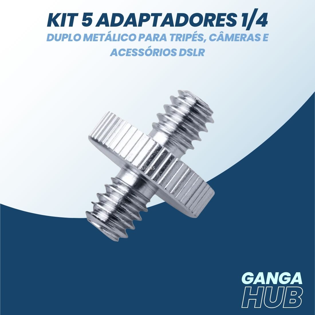 Kit 5 Adaptadores 1/4 - Duplo Metálico para Tripés, Câmeras e Acessórios DSLR