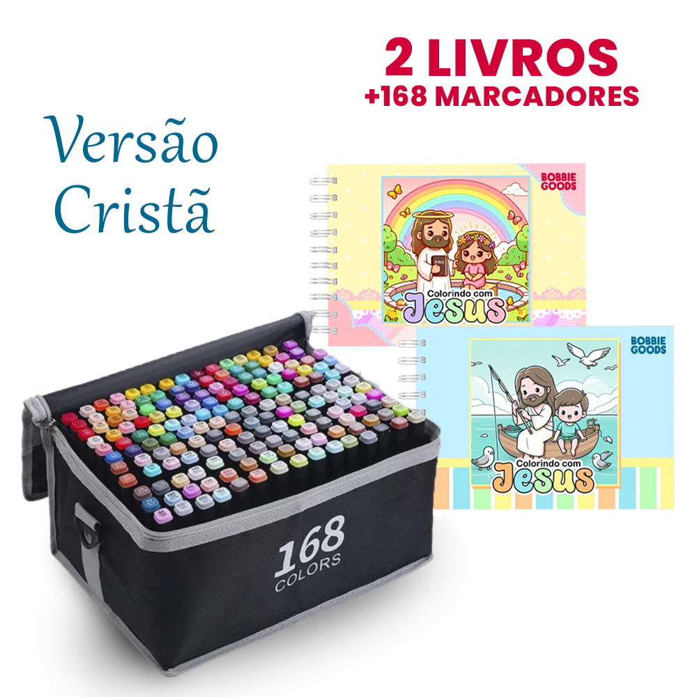 Kit 2 Livros Bobbie Goods Capa Dura (Versão Cristã: Colorindo com Jesus) + Canetas Touch