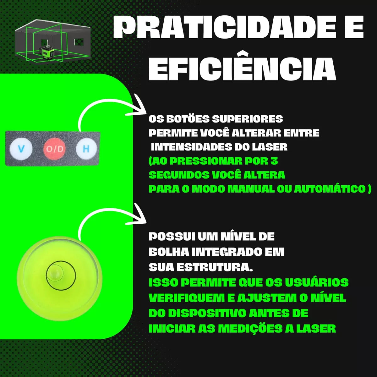 Kit Nível Laser Verde 12 Linhas 40m com Tripé + Esquadro + Suporte - Recarregável