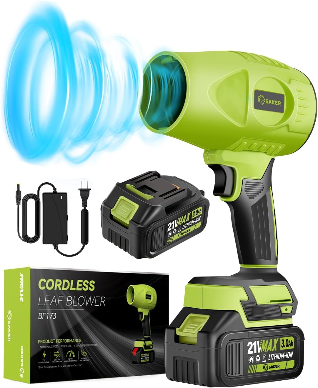 Soprador de Ar Portátil Sem Fio Saker – Turbo 180 000 RPM, 21 V, 2 Baterias, Velocidade Ajustável – Ideal para Limpeza, Secagem e Camping