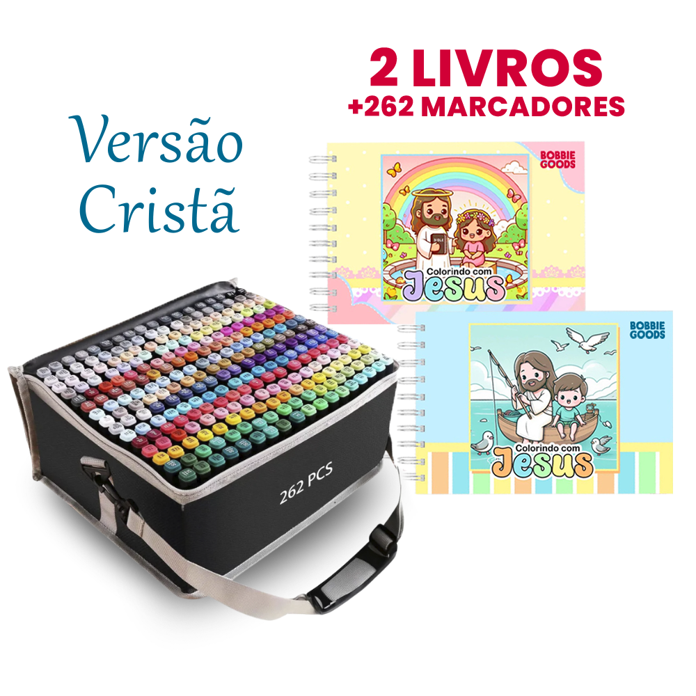 Kit 2 Livros Bobbie Goods Capa Dura (Versão Cristã: Colorindo com Jesus) + Canetas Touch