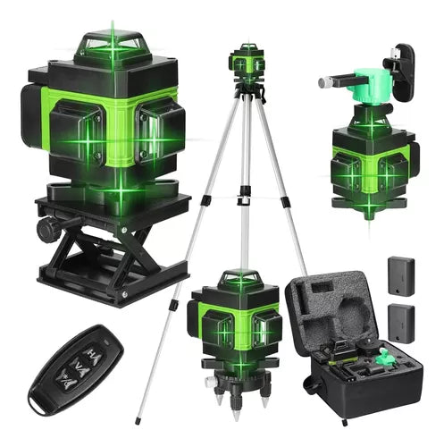 Kit Nível Laser Verde 12 Linhas 40m com Tripé + Esquadro + Suporte - Recarregável