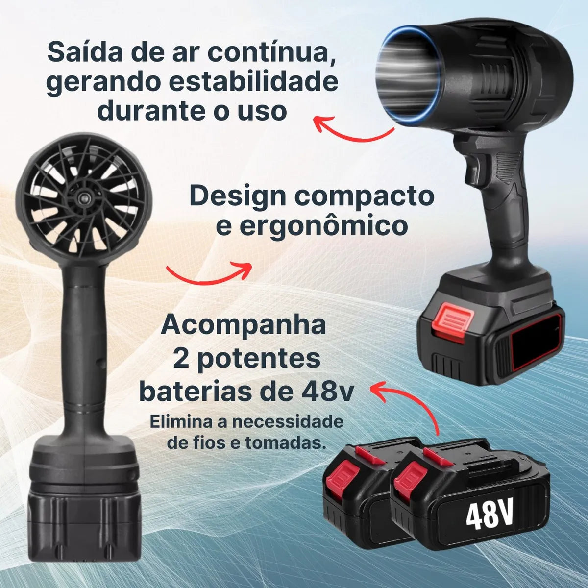 Soprador De Folhas Turbo Portátil 24v Potente Recarregavel