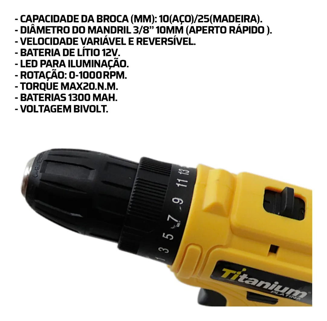 Parafusadeira Titanium Amarela 12v T12 06238 3/8 1350rpm
