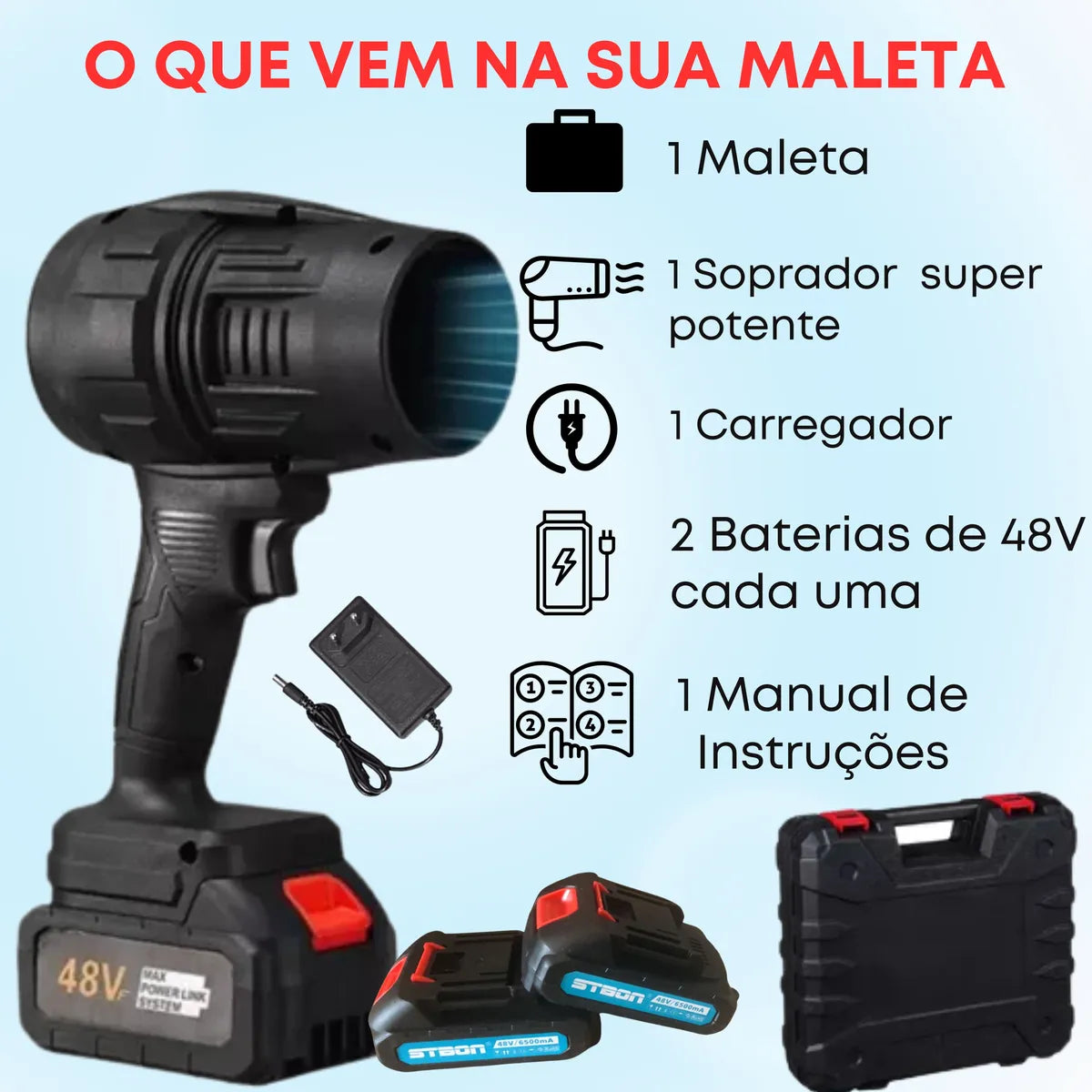 Soprador De Folhas Turbo Portátil 24v Potente Recarregavel