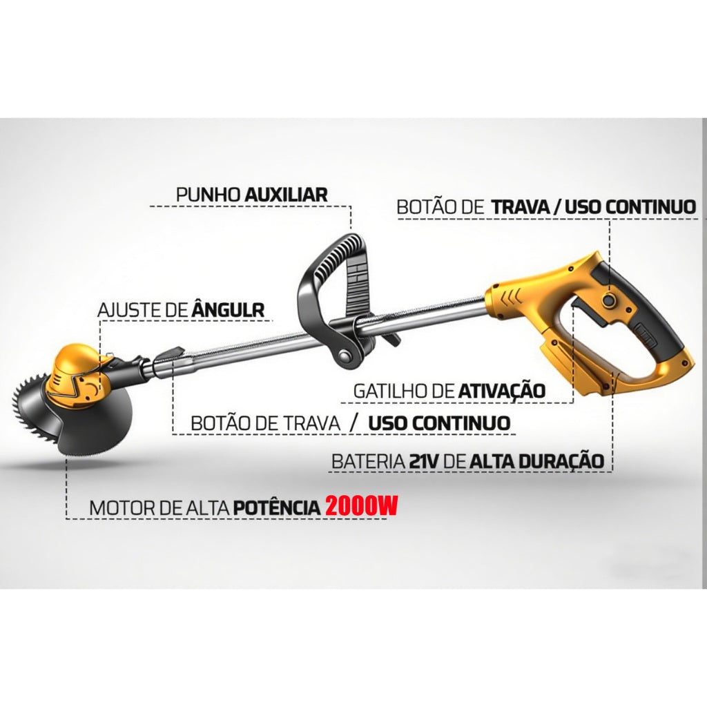 Roçadeira Aparador De Gramas Profissional 21v Duas Baterias 2000W 12000RPM