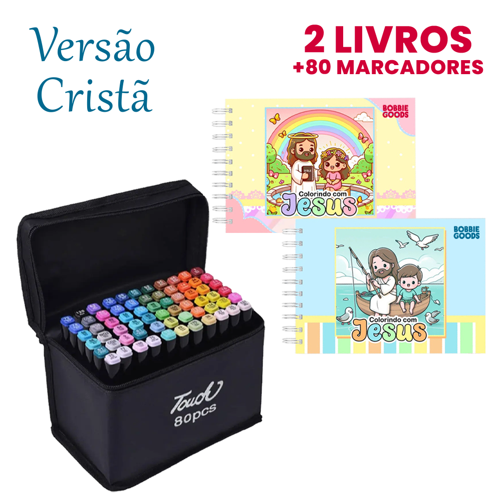 Kit 2 Livros Bobbie Goods Capa Dura (Versão Cristã: Colorindo com Jesus) + Canetas Touch