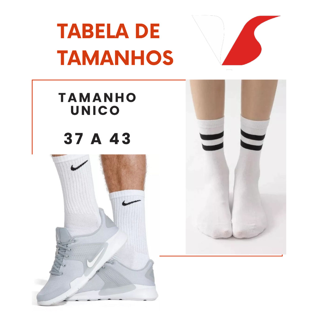 Kit 12 Pares Cano Médio - Meia Esportiva [Frete Grátis]