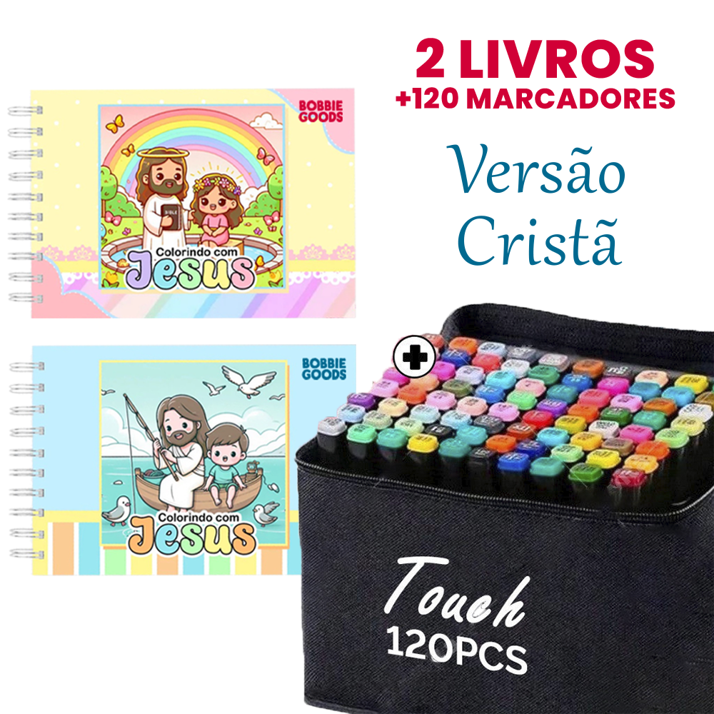 Kit 2 Livros Bobbie Goods Capa Dura (Versão Cristã: Colorindo com Jesus) + Canetas Touch