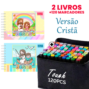Kit 2 Livros Bobbie Goods Capa Dura (Versão Cristã: Colorindo com Jesus) + Canetas Touch